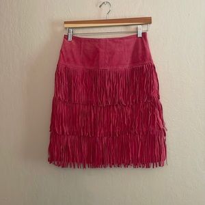 Hot Pink Midi Fringe Skirt